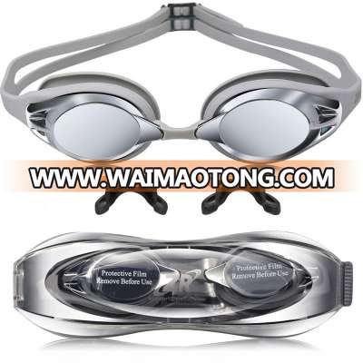 Silicone Swim Goggles with Anti-fog Mirror Coating Lens Interchangeable Nose Bridges Pieces for Adult G4